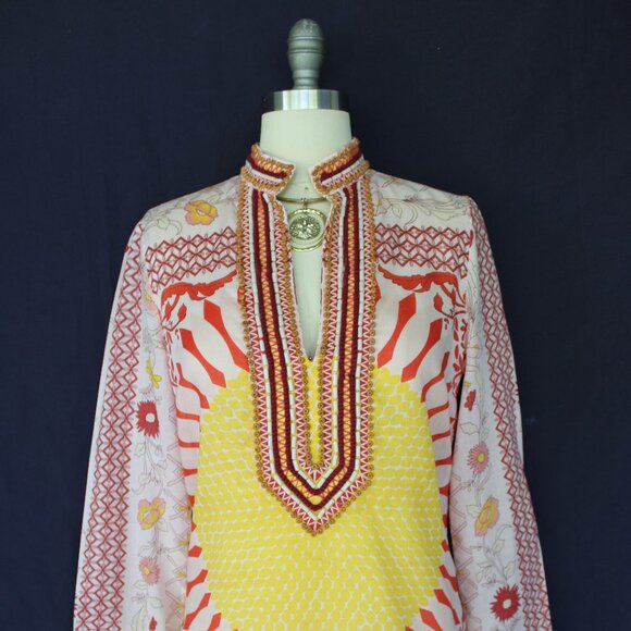 Vintage Tory Burch Tunic Giverny Engineer sun caftan dress blouse Beaded cotton - Picture 8 of 10